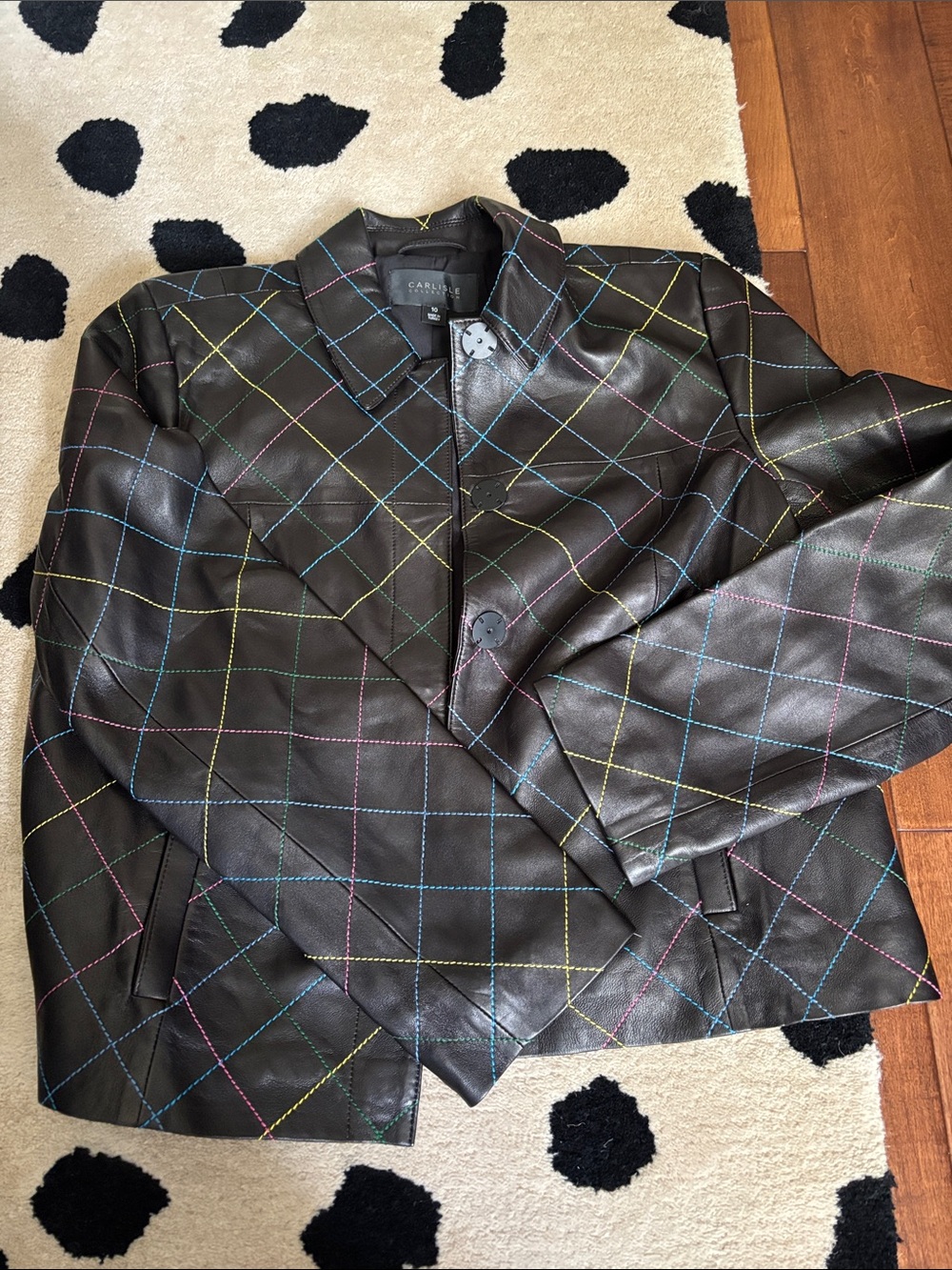 Vintage Carlisle Black Leather Bomber Jacket embroidered Stitching 10